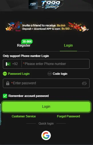 T999Game login portal